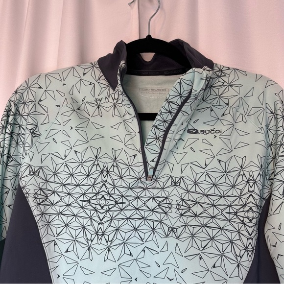 Sugoi Women’s Large Cycling Fleece Top Long Sleeve Aqua Midzero 1/4 Zip EUC - Picture 2 of 11